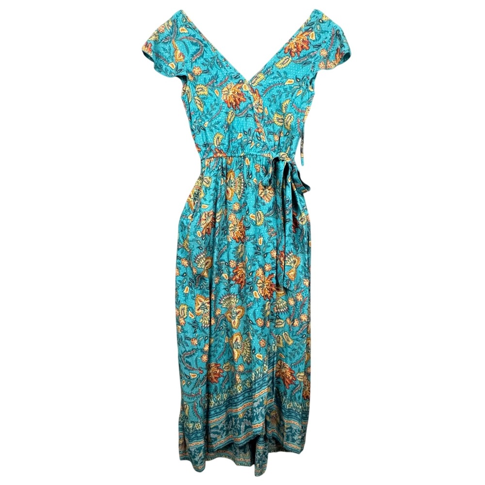Band of the Free Faux Wrap Midi Dress Womens S Floral Boho Colorful Flowy
